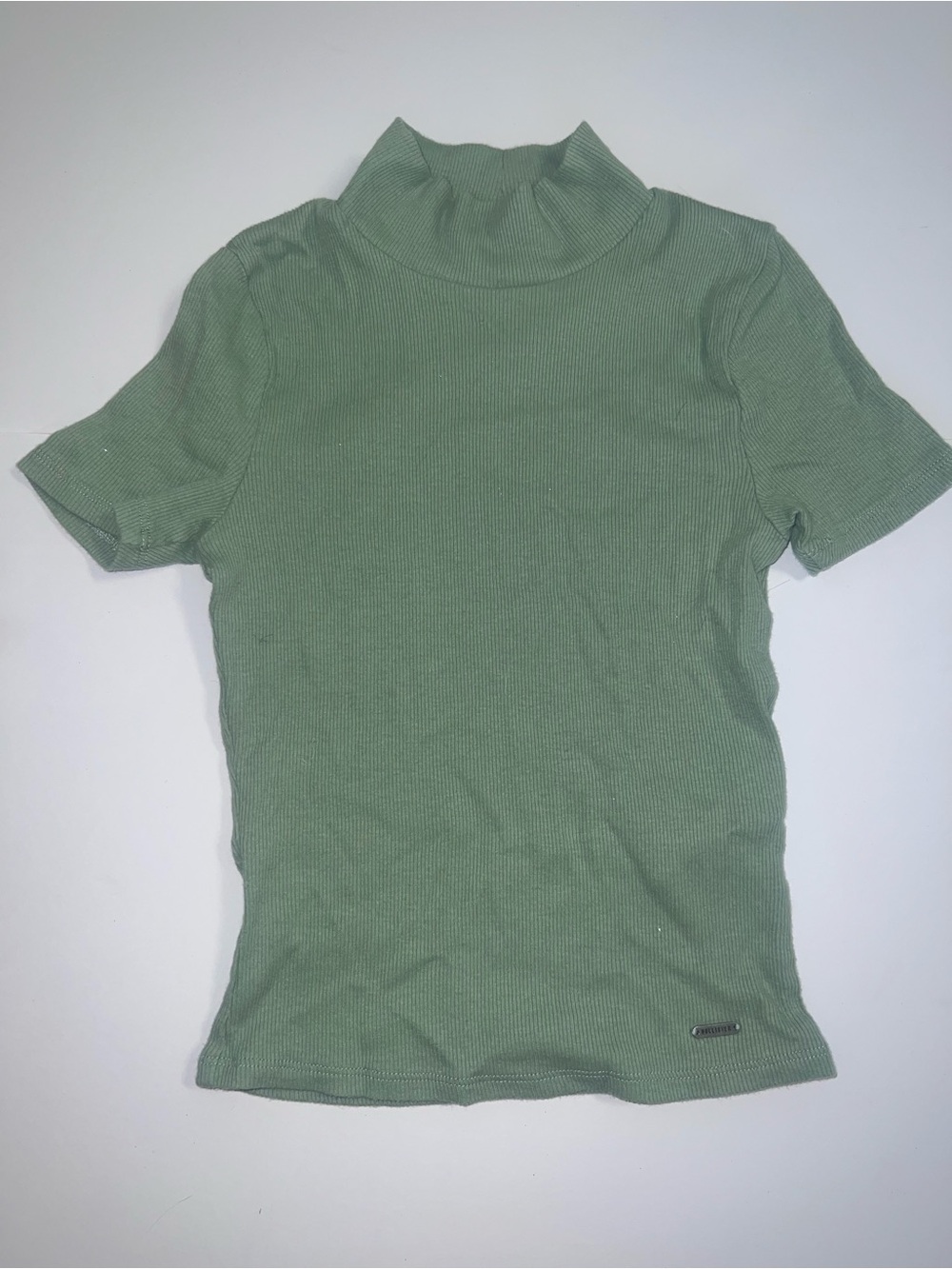 Hollister Sage Green Ribbed Mock Neck Tee